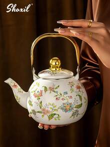 shoxil 1pc 1L/1.2L/1.5L Enamel Pot, Small Capacity Enamel Kettle, Multi-Functional Heat-Resistant Water Kettle/Coffee Pot, Suitable For All Seasons, Can Be Used As Oil Pot, Sugar Jar, Seasoning Jar, Tea Canister, Vinegar Bottle And Cold Water Pot, Not Easy To Break Or Stick Oil, Decorative Household Tabletop Kettle.