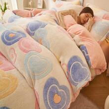 1pc Snowflake Fleece Floral & Heart Pattern Pink Duvet Cover, Warm Plush Comforter Cover For Bedroom, Suitable For Spring, Autumn & Winter - Multicolor - View 10