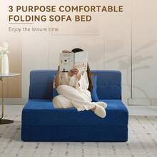Convertible Folding Sofa Bed Sofa Living Room Sofa Small Corduroy Sofa Bed Leisure Chair Foldable Memory Foam Floor Bed Suitable For Bedroom RV Dormitory Office With Pillow Corduroy Gray Single - 海軍藍 - 查看 7