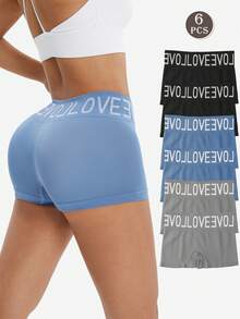 LianShengFa 6pcs Letter Waistband Seamless Mid-Waist Shaping Panties, High Elastic Breathable Mesh Fabric Women's Underwear, Comfortable Soft Fitted Ladies Briefs - Multicolor - View 2