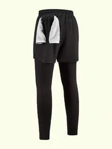 Herren Sport Kompressionsshorts mit Taschen, 2-in-1 Design für Laufen, Fitness