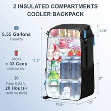SPARTER Mochilaérmica aislada a Prueba de Fugas, 33/45 latas, 2 Compartimentos aislados, Bolsaérmica portátil, Ligera, para Viajes en la Playa, Camping, Almuerzo para Hombres y Mujeres - Lata negra-33 - Ver 3