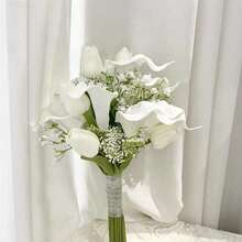 新娘手捧花伴娘手捧花真触感马蹄莲人造花婚礼新娘手捧花插花装饰、婚礼摄影道具新娘手捧花 - 白色 - 查看 4