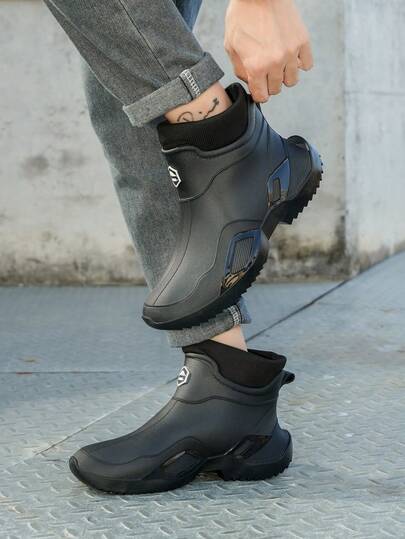 1 Paar rutschfeste, warme Regenstiefel für Herren, PVC-Kurzschaft mit Fleecefutter, wasserdichte Outdoor-Schuhe für Strand, Garten, Landarbeit, Wandern, fallen etwas klein aus