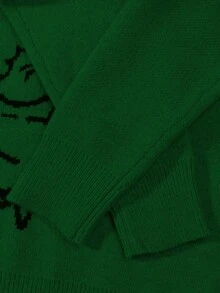 ANDREILEE 男士可爱简约时尚天使射心提花图案黑色长袖毛衣，男女通用休闲宽松针织套头衫，适合秋冬季穿着 - 綠色 - 查看 6