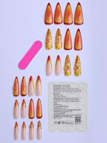 24 pezzi Adesivi per unghie lunghe e appuntite, con fiori 3D, gocce d'acqua, stelle marine e perle, set di unghie indossabili adatto per donne, per uso quotidiano, appuntamenti e feste (con: 1 pezzo di colla gel e 1 lima)