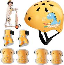 Protecciones para Patinar Niños, Juego de Casco de Bicicleta, Rodilleras, Coderas, Muñequeras, TamañO Ajustable, Equipo Protector Apto para Monopatín, Ciclismo, Mini Bike Riding - Amarillo - Ver 8