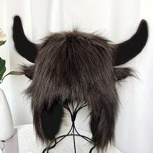 1pc Unisex Classic Fluffy Horns Protective Ear Beanie, Funny For Halloween, Warm Thick Knitted Hat For Winter, Autumn/Winter - Horns - View 4