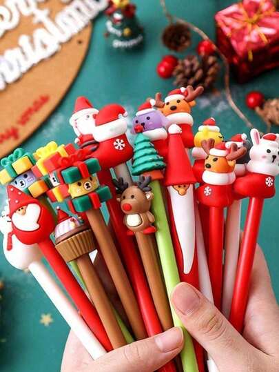 10 قلم جل عيد الميلاد، تصميم كرتوني متنوع لحفلة عيد الميلاد، قلم بتصميم سانتا كلوز وغزال ورجل الثلج وشجرة عيد الميلاد وجورب عيد الميلاد، مثالي كهدايا حفلات وجوائز الفصول الدراسية ولوازم المكتب، هدية مضحكة للأصدقاء، لوازم مكتبية