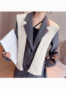 1pc Hooded Scarf Shawl, Knitted Faux Cashmere Multifunctional Poncho, Korean Style