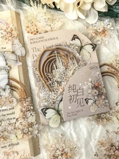 20pcs/Pack Party & Wedding DIY Decor Butterfly & Floral Arch Stickers Scrapbook Supplies Scrapbook Stationery