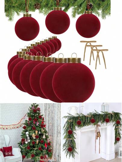 15 pezzi Palline di Natale in velluto da 8 cm con 10 pezzi di fiocchi in velluto, set di decorazioni per albero di Natale a tema pecora, utilizzato per appendere decorazioni natalizie