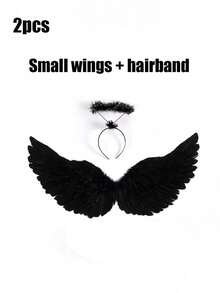 2PCS Halloween Angel Wings/Demonic Wings Set, Feather Props, Suitable For Party Decoration, Dance Events, Performances, Fashion Magazine Shoots, Model Parades And Various Holiday Role-Playing Props (Made Of Natural Feathers)