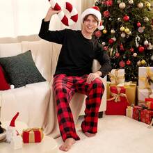 Mens Pajama Pants Soft Flannel Fleece Pajama Bottoms Sleep & Lounge Pants With Pockets And Drawstringhalloween - 黑色和紅色格子 - 查看 2