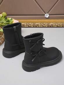 1 par de botas lindas y de moda para niñas, para otoño/invierno, con decoración de moño, cálidas, para la escuela/exterior, botas casuales para bebé/niño pequeño, botas para todas las estaciones