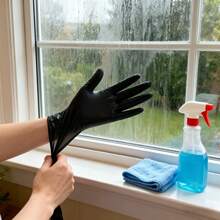 100 Black Nitrile Disposable Gloves, Household Cleaning Gloves, Suitable For Kitchen Cleaning, Bathroom, Room Decor, Kitchenware, Bathroom Accessories, Shoe Racks, Tattoos, Hair Dyeing, Storage Shelves, Pet Care, Beauty Salons, Cleaning Supplies, Household Tools, Powder-Free, Durable, Valentine's Day Wedding Room Decorations, Christmas, Latex-Free. - Multicolor - View 4