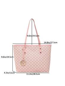 复古字母印花单肩手提包，大容量单肩包，腋下包，通勤必备，母亲节礼物 - 粉色 - 查看 3