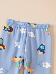 儿童保暖内衣套装，保暖内衬厚冬季保暖衣服，适合小男孩秋冬睡衣，带蓝色汽车图案