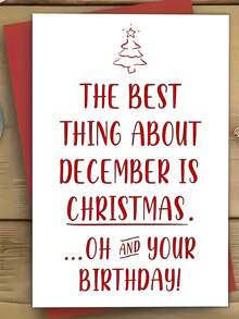 1 pieza Tarjeta de cumpleaños de diciembre y Navidad divertida con sobre "Lo mejor de diciembre es la Navidad (¡Oh y tu cumpleaños!)" - Letras cursivas elegantes y árbol de copos de nieve - Tarjeta de felicitación premium para fiestas, familia, amigos, cumpleaños de diciembre - Invitación para fiestas de todas las ocasiones - Tarjeta de Navidad divertida con sobre rojo a juego, tarjeta de Navidad divertida, tarjetas postales navideñas