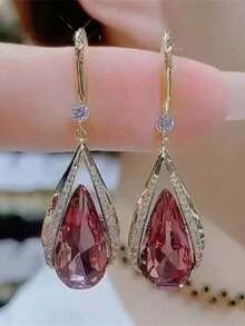 "1 Pair Elegant Blue Crystal Drop Earrings For Women – Fashionable Hook Design, European & American Classic Style Jewelry, Versatile Statement Accessory, Chic 2025 New Arrival, Perfect For Daily Wear, Parties & Gift Giving" - 彩色 - 查看 3