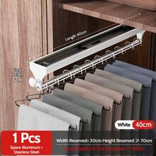 FOOKE 1pc Ivory Pull-Out Sliding Clothes Hanger, Convenient And Multifunctional Wardrobe Storage, With Painted Metal Hangers, Heavy-Duty Adjustable Hanging Rod, Space-Saving Aluminum Hanger Rod, Suitable For Bedroom Closet, Apartment, Dorm - White - View 14