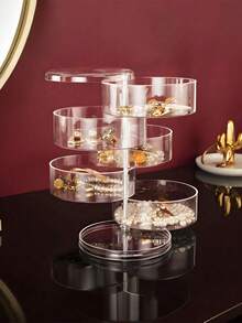 1pc 3/4/5 Tier 360° Rotating Acrylic Jewelry Box, Transparent Rotating Jewelry Organizer, Jewelry Stand, Large Capacity Makeup Storage Rack, Multi-Functional Storage Shelf, Women Transparent Storage Cabinet, Travel Essential Gift, Suitable For Hair Accessories, Earrings, Bracelets, Necklaces, Jewelry Box, Valentine's Day Gift, Halloween Gift, Back To School Gift, Back To School Essential - Clear - View 3