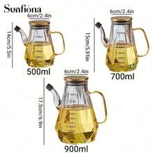 1pc Glass Oil Bottle, 500ml/700ml/900ml Large Capacity With Measurement Scale, Smooth Pouring Non-Drip, Kitchen Household Seasoning Bottle, Liquid Soy Sauce Vinegar Bottle, Seasoning Bottle, Christmas Decor