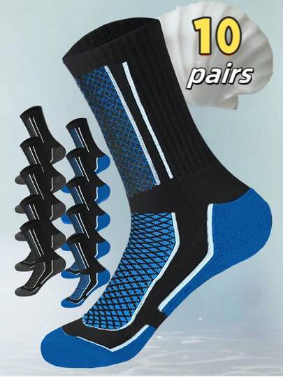 10/5 Pairs Men's Multi-Color Knitted Soft Sports Crew Socks, Comfortable & Fashionable Casual Running Crew Socks, Stylish Crew Socks For Men & Women, High Elasticity Breathable Tall Socks, Suitable For Daily Wear And Sports, All Seasons