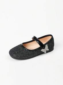 1 Pair Glitter Bow Decor Mary Jane Flat Shoes For Girls, Versatile For Spring/Summer/Fall, Suitable For Daily Wear, Performance, Wedding, Party - Black - View 2
