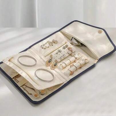 Foldable Jewelry Storage Bag, Practical Travel Jewelry Organizer, Earring Necklace Ring Jewelry Pouch, Jewelry Roll, Cosmetic Bag, Waterproof Travel Jewelry Bag, Portable Jewelry Storage Case, Essential Travel Accessory. Christmas Gift, Fun Gift, Festival Gift, Personalized Gift., Travel Essential