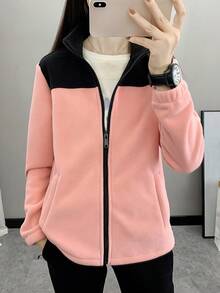 女士户外抓绒外套，立领，修身，加厚，保暖，适合徒步、运动、秋冬季、滑雪 - 粉色 - 查看 15