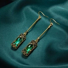 Fashion Geometric Earrings Vintage Pattern Green/Blue Rhinestone Zirconia Earrings For Women Jewelry Accessories Birthday/Halloween/Holiday Gifts Everyday Jewelry, Elegant Accessory - 綠色 - 查看 1