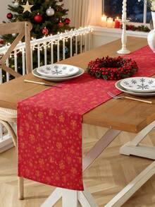 1pc Merry Christmas Red Table Runner, Foil Bell Pattern, Rectangular, Washable, For Sideboard, Shoe Cabinet, Dining Table, Party Tablecloth, Room Decor, Autumn/Winter Home Decor, Suitable For Farmhouse, Kitchen, Dining Room, Living Room, Gathering, Party, Holiday Decoration, Christmas, New Year - Red - View 8
