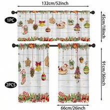 1 buc/2 buc Perdea de Crăciun cu Imprimare 2D Plată, Set de Valance de Bucătărie, 52in*18in, 26in*36in - Moș Crăciun, Ace de Pin, Glob de Arc, Ciorap de Crăciun, Design Căsuță de Turtă Dulce, Fundal cu Stea din Lemn, Fibră de Poliester Semitransparentă, Buzunare cu Bară, Perdea Mică pentru Bucătărie, Living, Dormitor - Perdea de Sărbători de Iarnă, Lavabilă la Mașină, Decorațiune de Fereastră de Crăciun