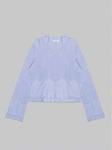 Suéter para mujer de moda tejido ligero unicolor diseño texturizado con manga acampanada básico para uso casual o diario - Azul - Ver 6