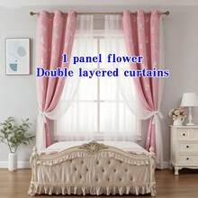 1 Paneel Blumen Doppelschicht Verdunkelungsvorhang mit Ösen Design, geeignet für Wohnzimmer, Esszimmer, Schlafzimmer, Arbeitszimmer, Café, ländliches Bauernhaus, Halloween, Weihnachten