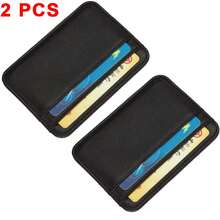 Tarjetero de Cuero Genuino, Tarjetero Delgado para Tarjetas de Negocios, Estuche para Tarjetas de Crédito, Pequeña Cartera para Hombres, Etiqueta de Tarjetero Negra - Negro - Ver 8