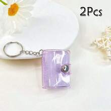 16pcs 1-Inch Glitter White Mini Photo Album Keychain, Minimalist & Elegant Student ID/Card Holder Photo Album - Clear - View 20