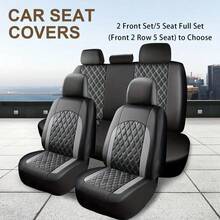 New PU Leather Full Car Seat Cover Set, Front Seats + Rear Bench Seat Covers, Car Seat Protector, Made Of Polyester Fiber, Comfortable, Easy Installation, Washable, Suitable For All Seasons And Most Car Models, Essential Car Accessory, Car Interior, Automotive Supplies