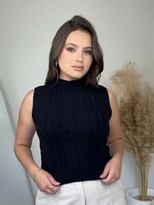 Blusinha Cropped Tranças Regata Feminina Modal Leve e Macio Moda Verão - Preto - Visão 2