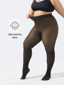 1 PC Plus Size Warm Fleece-Lined Thick Fake Sheer Base Layer Leggings (Tights) - Autumn & Winter Thermal Tight Pants, Stretchy Non-Tight, Fits Body Curves, Warm & Stylish For Outfits - 奶昔 - 查看 4