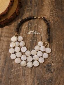 1pc Resin & Coconut Shell Handmade Beaded Multi-Layer Necklace, Short Necklace Suitable For Beach, Travel, And Daily Wear