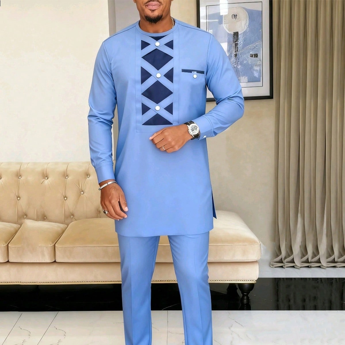 Conjunto de boda para hombres 2025: Conjunto de dos piezas, pantalón largo, conjunto de camiseta, conjunto elegante para hombres, conjunto social cl?