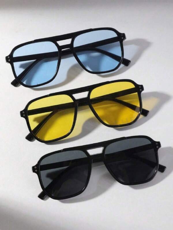 3 pièces Lunettes de soleil multicolores classiques rétro pour hommes, mode loisirs d'été, décontractées