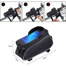Bolsa de Viga Delantera para Bicicletas, Bolsa para Teléfono de Bicicleta con Cuadro Frontal, Soporte Impermeable para Teléfono de Bicicleta, Bolsa Impermeable para El Marco de La Bicicleta - 1 - Ver 3