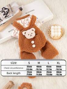 1pc Solid Color Pet Jumpsuit, Cute Plush Design, Dog/Cat Clothes, Autumn/Winter Thermal Lined Warm Overalls With Snap Buttons, Suitable For Dogs And Cats - Coffee Brown - View 6