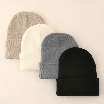 4顶/包 纯色滑雪帽，简约针织帽，男女通用，适合日常休闲穿着