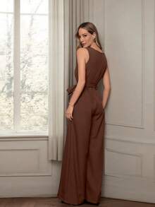 Sophisticated Everyday Jumpsuit With Wide Legs, Bow Ties And Pockets - 鏽棕色 - 查看 3