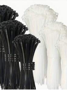 300pcs Black & White Nylon Cable Ties, Size 10cm/15cm/20cm, Made Of Brand New Nylon Material, Suitable For Home Wiring Management, Engineering Bundling, Black & White Self-Locking Nylon Tie Wrap 10/15/20cm Set, Tie For Order And Neatness, Applicable For Home, Office, Construction Site, Automotive And More Scenarios