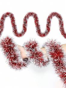 4 件 - 26.24 英尺圣诞金属丝花环圣诞树装饰红白金属闪光金属丝扭曲悬挂花环适用于室内室外圣诞节节日派对装饰 - 紅色白色 - 查看 2